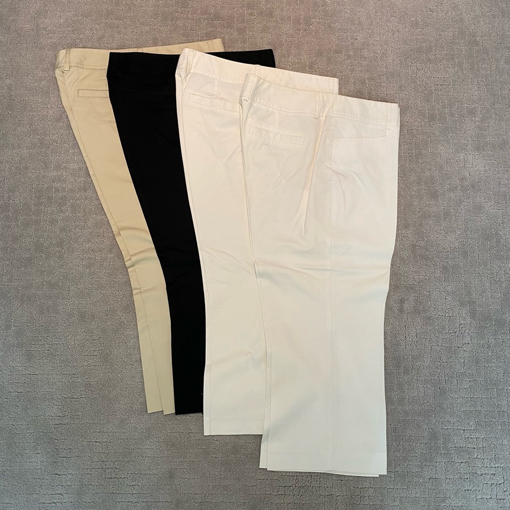 4 Pack Cotton Capri Crop Pants Front Zipper Hook Closure - Black, Khaki, White